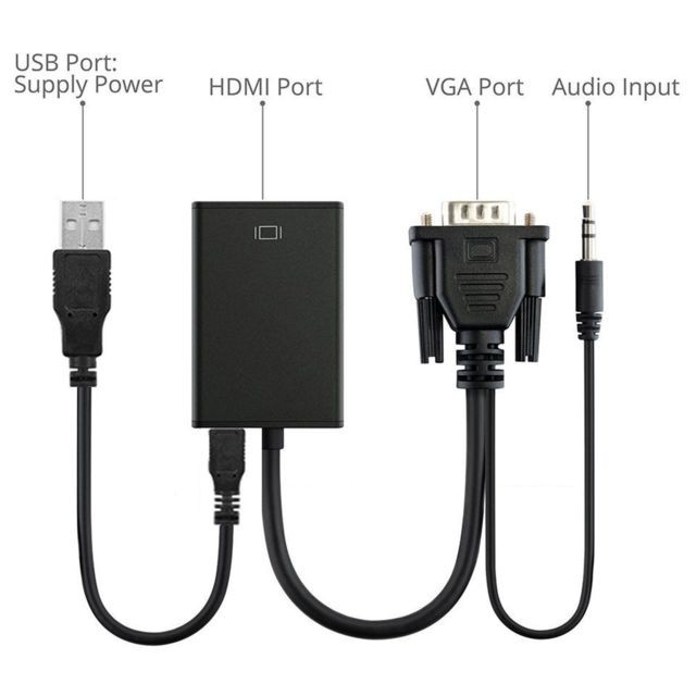 marque generique Adaptateur Câble Convertisseur HDMI Femelle vers VGA Mâle USB Mini-jack Audio