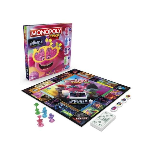 Monopoly - Monopoly Junior Trolls - Jeu de societe - Jeu de plateau - Version française - Monopoly
