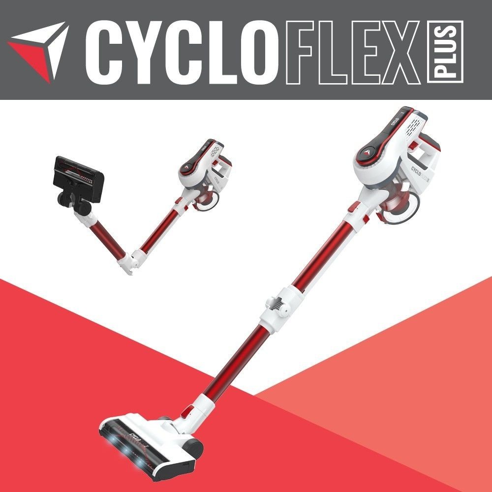 Aspirateur-balai CycloFlex Plus, sans fil, manche flexible, aspiration en continu, 3 LEDs sur la tête