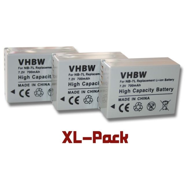Vhbw - 3 x batterie Li-Ion 700mAh (7.2V) pour appareil photo Canon Powershot G10, G11, G12, SX30 IS, etc. Remplace : NB-7L. - Batterie Photo & Video