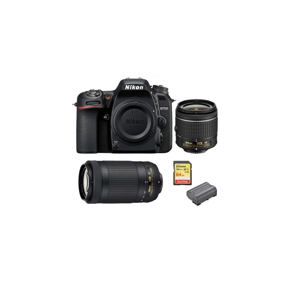 Nikon NIKON D7500 KIT AF-P 18-55MM F3.5-5.6G VR + AF-P 70-300MM F4.5-6.3 ED VR DX (20062) + 64GB SD card + EN-EL15A Battery