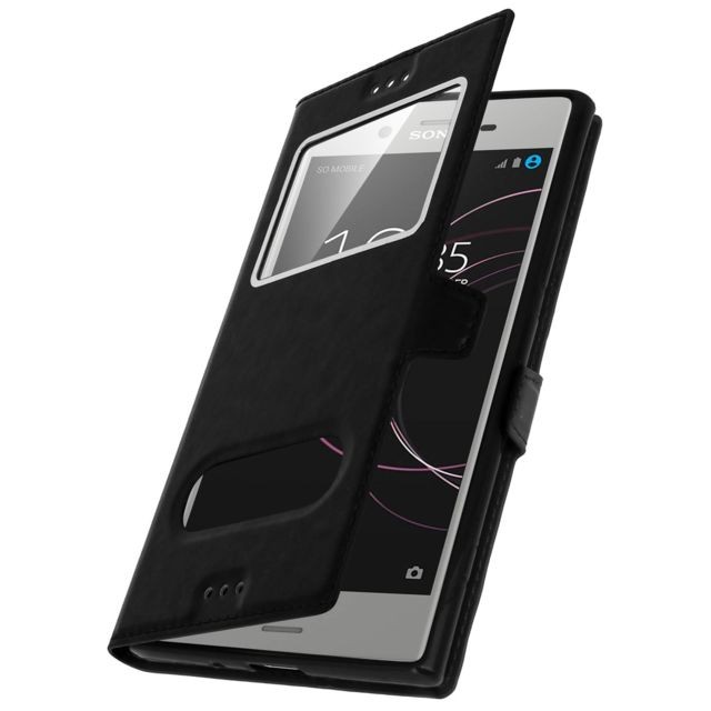 Coque, étui smartphone Avizar Housse Sony Xperia XZ1 Etui Double Fenêtre Coque Silicone Gel - noir