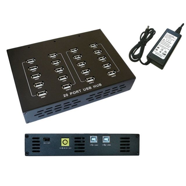 Kalea-Informatique - HUB INDUSTRIEL USB 2.0 - 20 Ports - Station de charge USB - Carte Contrôleur