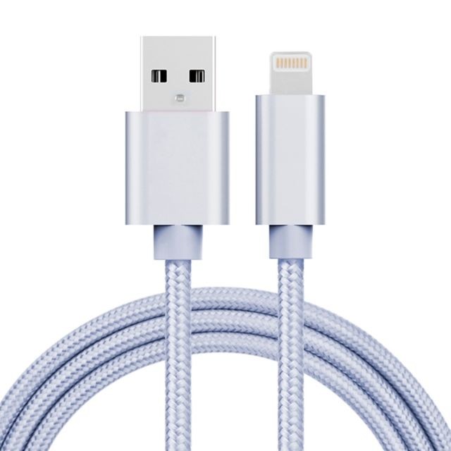 Wewoo - Câble argent pour iPhone X / 8 & 8 Plus / 7 & 7 Plus / 6 & 6s & 6 Plus & 6s Plus / iPad 1m 3A style métallique tissé tête Lightning à de données / chargeur USB, - Câble Lightning Wewoo