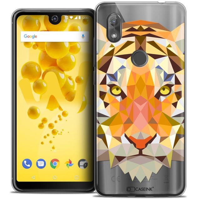 Coque, étui smartphone Caseink Coque Housse Etui Wiko View 2 (6.0 ) [Crystal Gel HD Polygon Series Animal - Souple - Ultra Fin - Imprimé en France] Tigre
