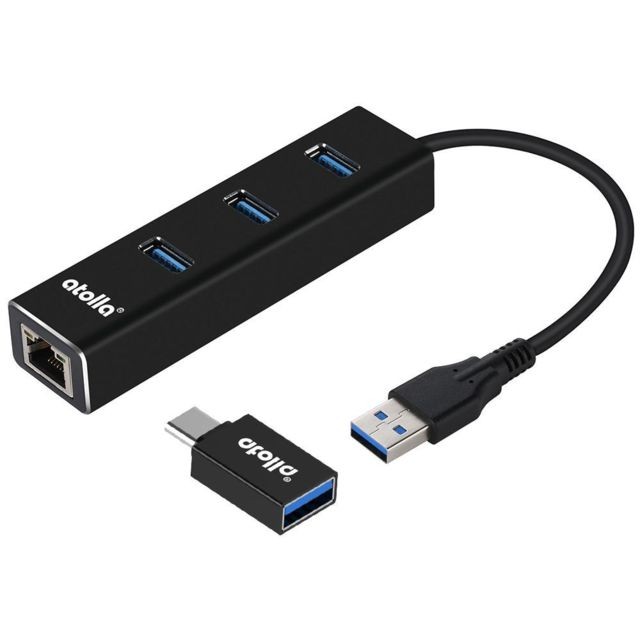 Atolla - Atolla Adaptateur réseau NIC Atolla USB 3.0 SuperSpeed ​​to Gigabit Ethernet (GbE) avec concentrateur USB 3.0 à 3 ports, adaptateur USB de type A à type C（301C） - Hub ethernet