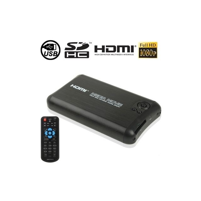 Passerelle Multimédia Wewoo Passerelle multimédia Lecteur Shell HD en aluminium Full 1080p avec télécommande et interface HDMI, support carte SD / disque flash USB / dur externe SATA