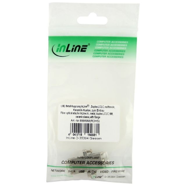 Inline Adaptateur de fibre optique InLine®, manchon en céramique duplex LC / LC MM en métal avec bride