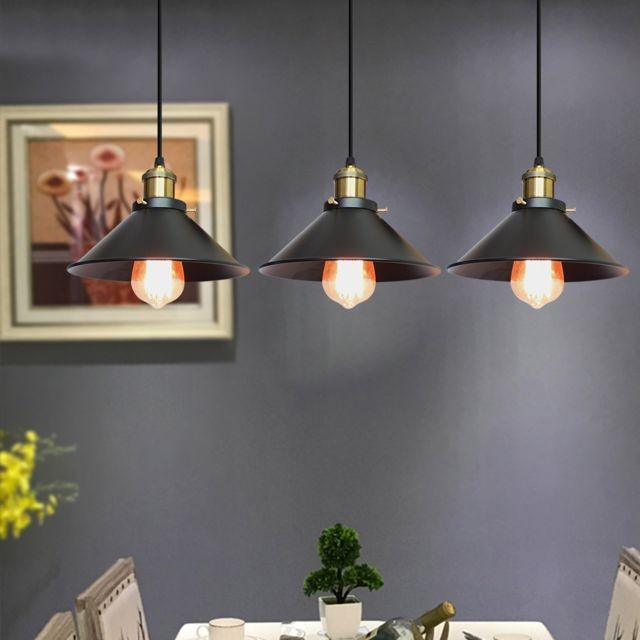 Stoex Lustre Suspension Industrielle Style Vintage, Lampe de Plafond Edison 3 Têtes E27 Luminaire Abat-Jour, Noir