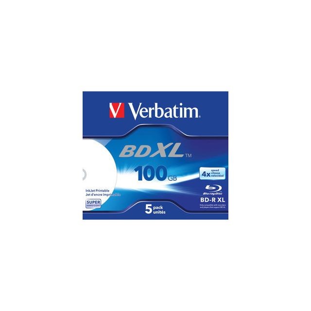 Verbatim - VERBATIM BD-R XL 100 GO VITESSE 4X IMPRIMABLE (PAR 5, BOITE) - CD et DVD Vierge