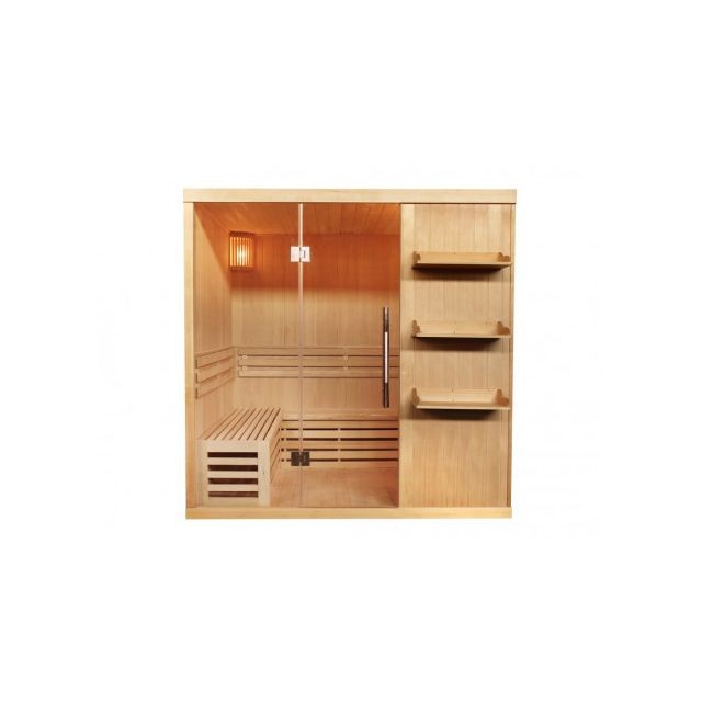 Vente-Unique - Sauna traditionnel Finlandais 4/5 places FABORG vitré avec étagères - 200x180x200 - Saunas traditionnels