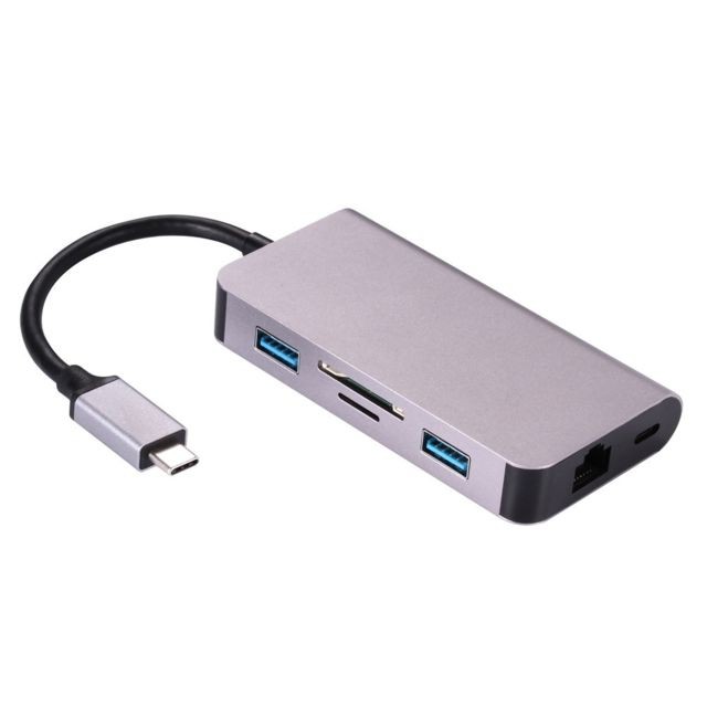 Wewoo - HUB 6 en 1 Type C Hubs USB 3.0 Type-C à 2xUSB3.0 RJ45 SD Micro SD PD Port de charge Adaptateur Convertisseur de câble pour ordinateur portable Macbook gris Wewoo  - Hub ethernet