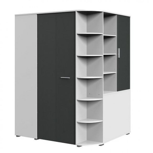 Inside 75 - Armoire dressing d'angle VOLVERINE blanc / gris graphite - Dressing Chambre