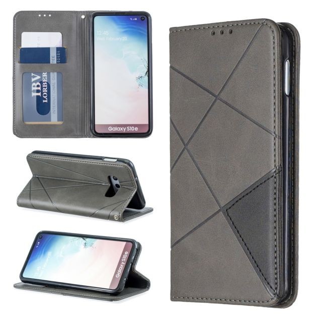 marque generique - Etui en PU peau géométrique avec support et porte-cartes gris pour votre Samsung Galaxy S10e marque generique  - Accessoires Samsung Galaxy J Accessoires et consommables