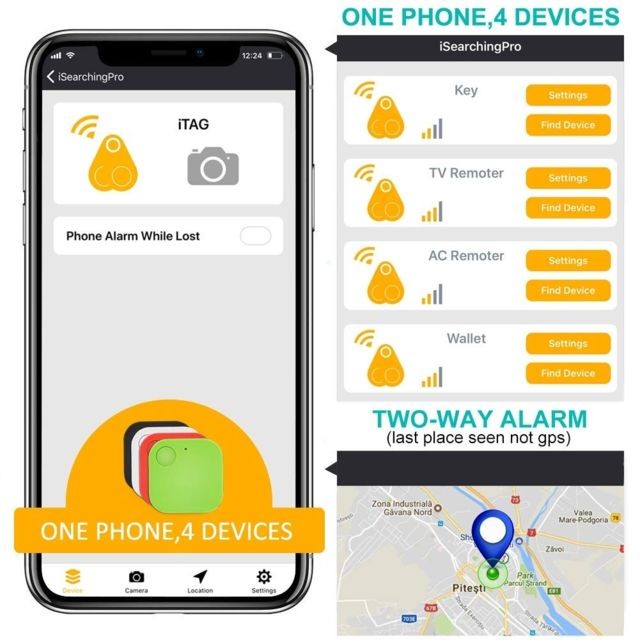Alarme connectée Wewoo Portable Mini Carré Anti Dispositif Perdu Smart Bluetooth À Distance Anti-Vol Alarme Porte-clés Vert