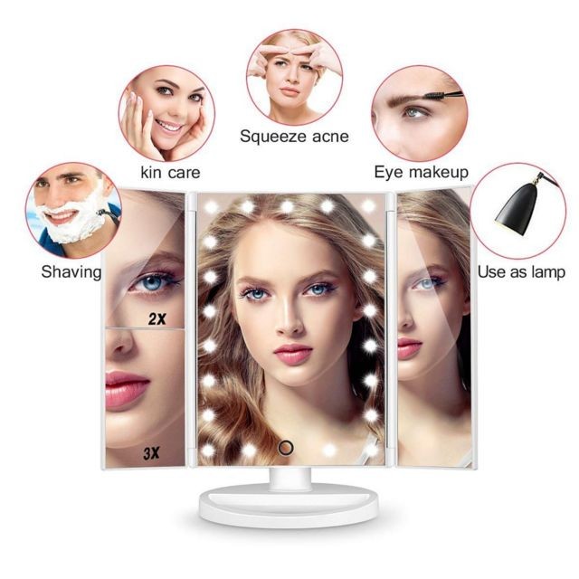 Alpexe Alpexe Miroir Maquillage Lumineux LED Grossissant 10x Écran Tactile Rotation de 180 ° sur Pied NOIR
