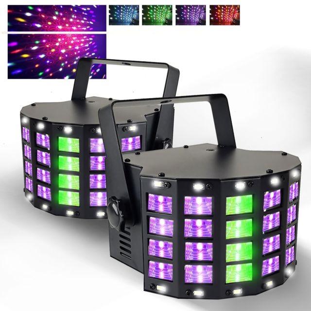 Hq Power - Pack 2 Jeux de lumières SONO DJ Animation Club Soirée Pro - Derby Stroboscope - 3 LED RGB + 14 LED Blanches - Packs soirée