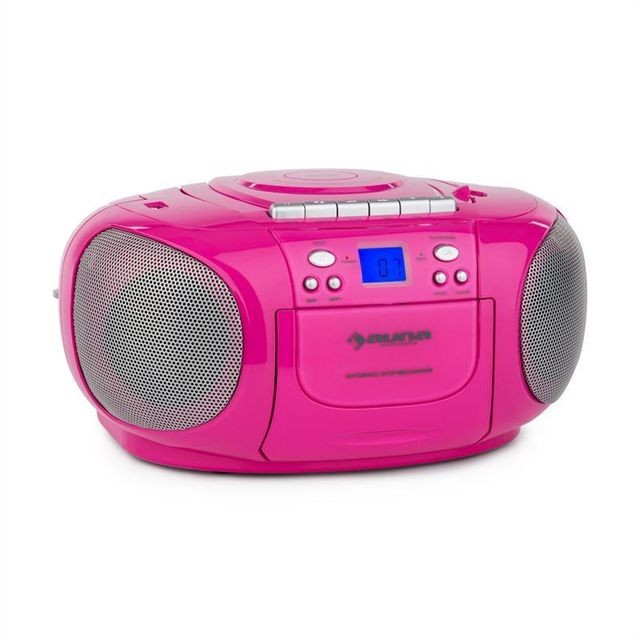 Sonorisation portable Auna auna BoomGirl Boom Box GhettoBlaster Radio lecteur CD K7 USB MP3 AUX - rose auna