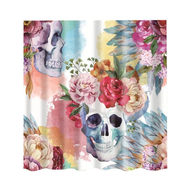 marque generique - Rideau de douche en polyester avec set de crochets décoration de salle de bain fleurs crâne marque generique  - Maison Multicolour
