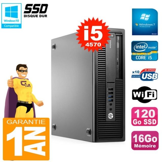 Hp - PC HP EliteDesk 800 G1 SFF Core I5-4570 RAM 16Go 120 Go SSD Graveur DVD Wifi W7 - Occasions Unité centrale