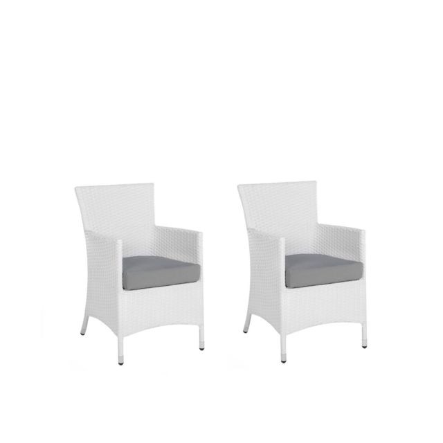 Beliani - Beliani Lot de 2 fauteuils de jardin en rotin blanc avec coussins gris ITALY - blanc - Chaises de jardin