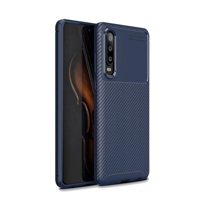 Coque, étui smartphone Wewoo Coque TPU antichoc en fibre de carbone pour HuP30 (bleue)