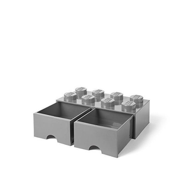 Boîte de rangement Lego briques Lego tiroir 8boutons, 2tiroirs, empilable, boîte de rangement, 9.4l, gris, 194 - M. Pierre Gris