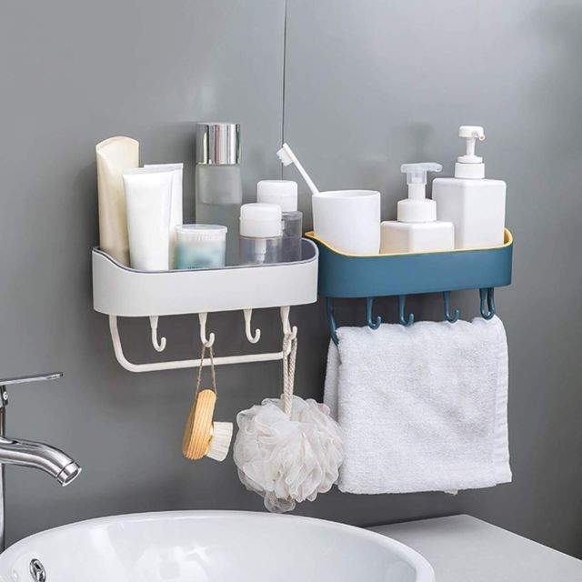 Meubles de salle de bain Support de shampoing pour salle de bain téléphone portable avec étagère de douche fixée au mur bleu ciel