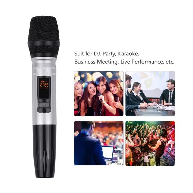 Microphone Photo et Vidéo Microphones sans fil à double fréquence UHF réglés avec 1 microphone à main pour récepteur DJ pour réunion de karaoké et réunion d