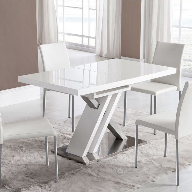 Nouvomeuble - Table extensible laquée blanche design MONTANA - Nouvomeuble