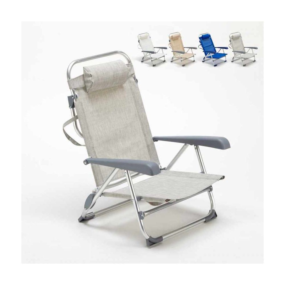 Beach And Garden Design Chaise transat de plage pliante avec accoudoirs mer aluminium Gargano, Couleur: Gris