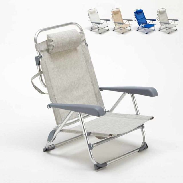 Beach And Garden Design - Chaise transat de plage pliante avec accoudoirs mer aluminium Gargano, Couleur: Gris - Transats, chaises longues