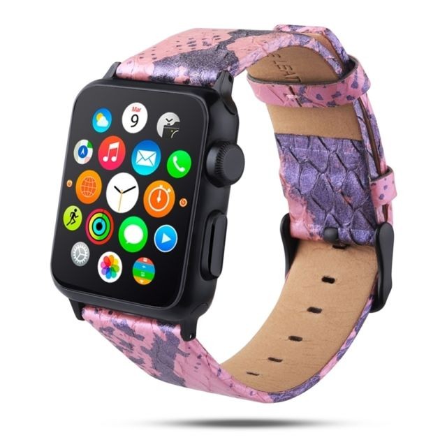 Wewoo - Bracelet en cuir pleine fleur avec texture de la peau de serpent pour Apple Watch séries 4 40 mm et séries 3 et 2 et 1 38 mm rose - Apple watch rose