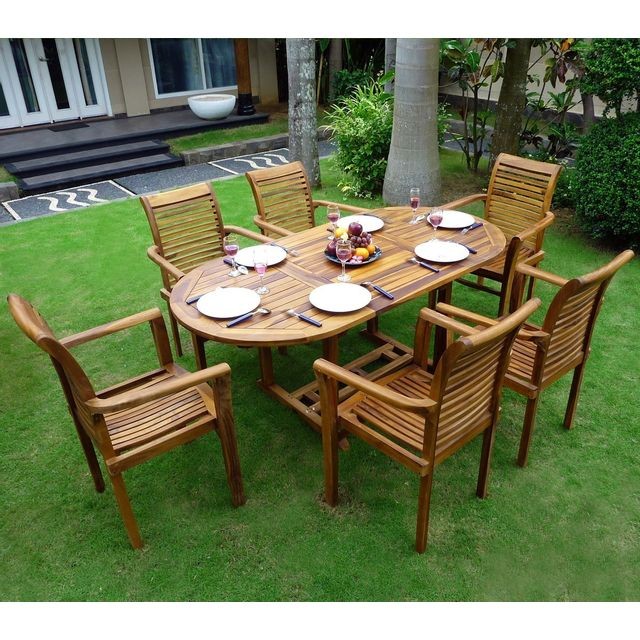 Ensembles tables et chaises Wood En Stock Salon en teck de jardin pour 6 personnes - table 180 cm et fauteuils