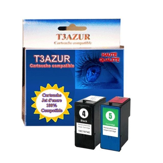T3Azur - Cartouche compatible Lexmark n°4 + n°5 pour Lexmark X2690, X3690, X4690 - T3AZUR T3Azur  - Cartouche, Toner et Papier
