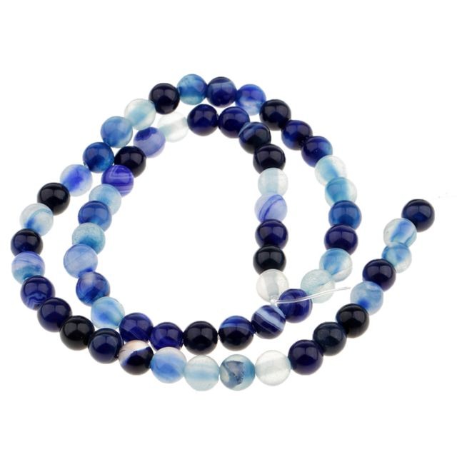 Perles perles d'agate naturelle bleu foncé perles en vrac rayées bijoux en vrac 6mm