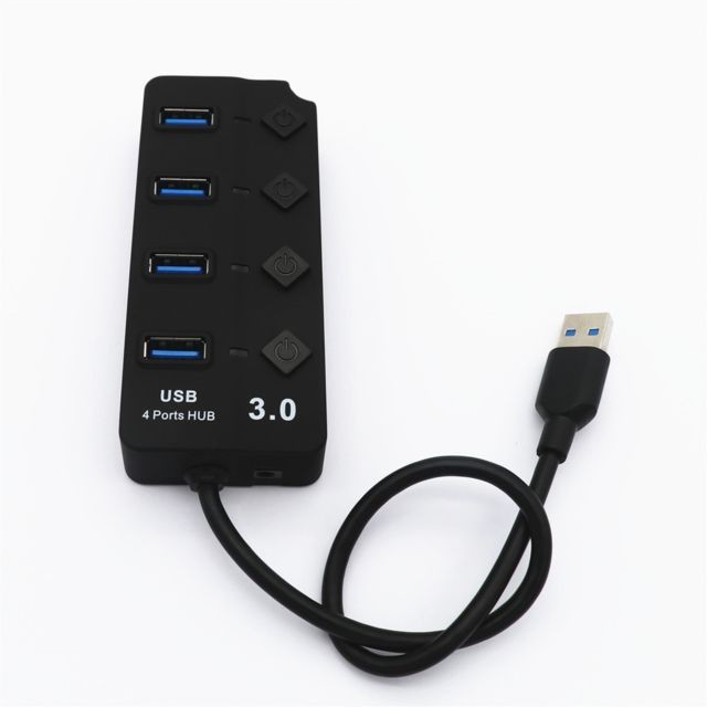 Hub Hub 4 ports USB 3.0 pour PC MICROSOFT avec Alimentation Individuelle Multi-prises Adaptateur Rallonge (NOIR)
