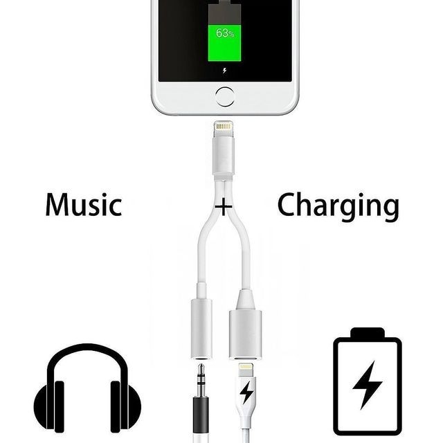 Câble antenne Cabling CABLING  Lightning femelle Port de charge Lightning vers adaptateur convertisseur audio jack écouteurs avec prise jack 3,5 mm pour iPhone/7/7/Plus - blanc
