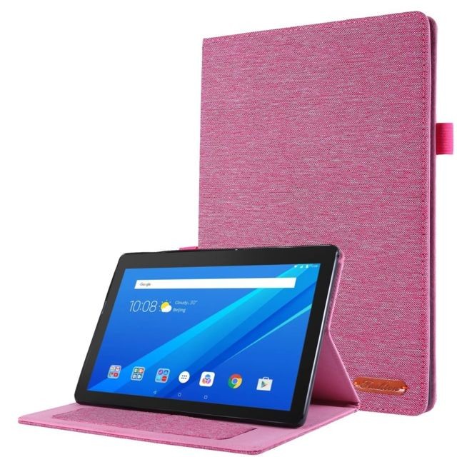Housse, étui tablette Generic Etui en PU texture de tissu avec support et porte-cartes rose pour votre Lenovo Tab E10