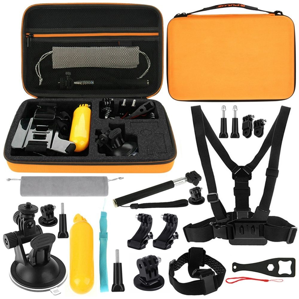 Yonis Kit d'Accessoires GoPro 20 en 1 Caméras Sportives Stabilisateur Flotteur Adaptateur Trépied Monopode Sacoche Orange