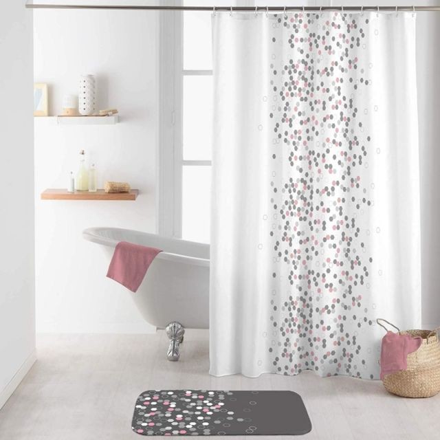 Douceur D'Interieur - Rideau de douche avec crochets imprimé Effervescence - L 200 x l 180 cm - Polyester - Rideaux douche Douceur D'Interieur