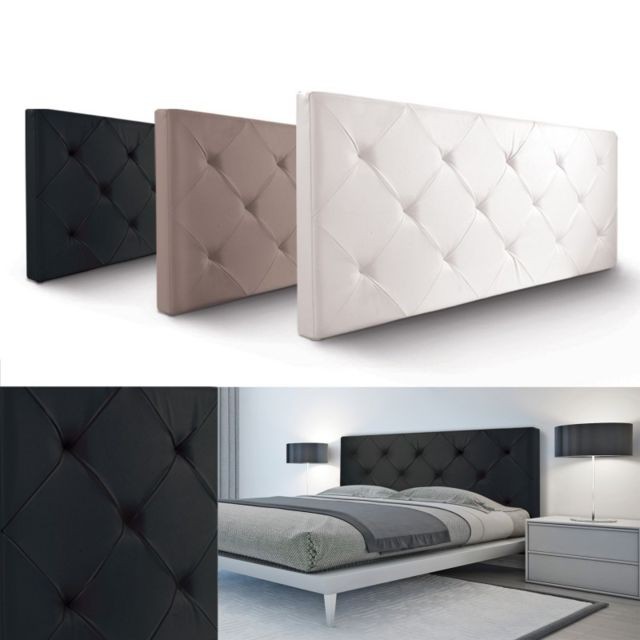 Têtes de lit Tête de lit capitonnée PVC noir 160x60cm imprimé 14 boutons