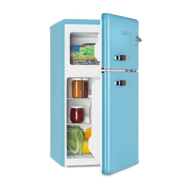 Klarstein - Réfrigérateur Congélateur haut - Klarstein : 85L (61L + 24L) - Design rétro bleu - Refrigerateur congelateur haut