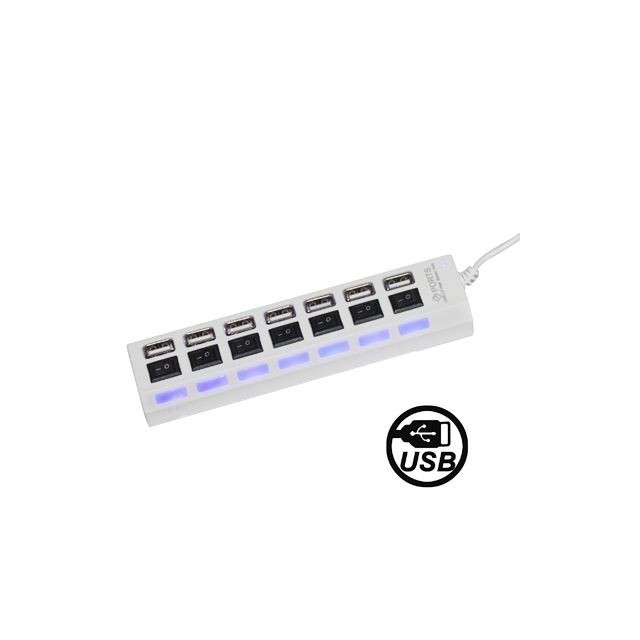 Wewoo - Blanc Hub USB 2.0 7 ports, avec 7 commutateurs et 7 LED, Wewoo  - Hub USB et Lecteur de cartes