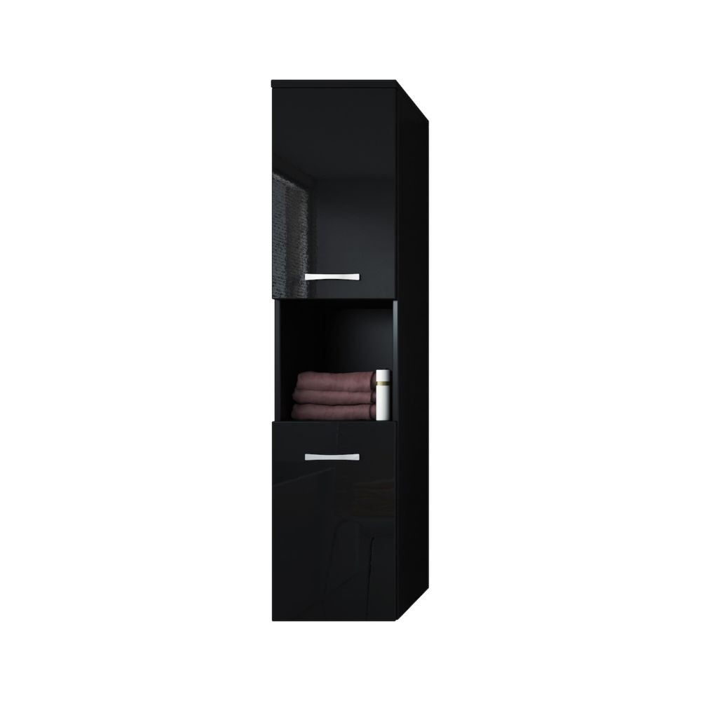 Auco Armoire de rangement de Montreal Hauteur : 131 cm Noir brillant - Meuble de rangement haut placard armoire colonne