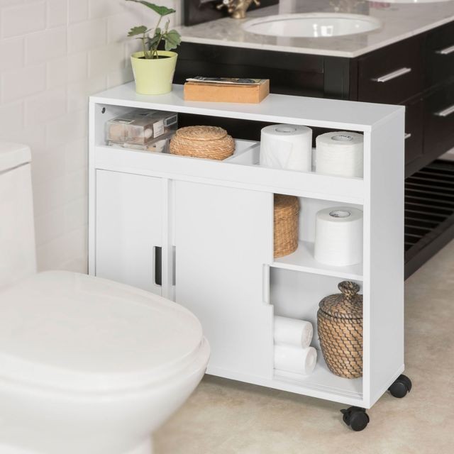 Sobuy - SoBuy® BZR02-W Meuble de Rangement Salle de Bain Armoire WC pour Papier Toilette Sobuy   - meuble bas salle de bain Blanc