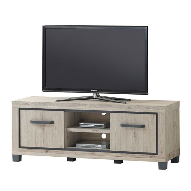 Kasalinea - Meuble télévision 110 cm couleur chêne naturel et gris ELORANE - Meubles TV, Hi-Fi Kasalinea