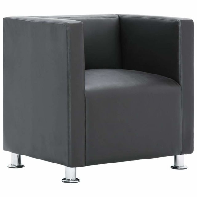 Helloshop26 - Fauteuil chaise siège lounge design club sofa salon cube gris similicuir 1102261 - Helloshop26