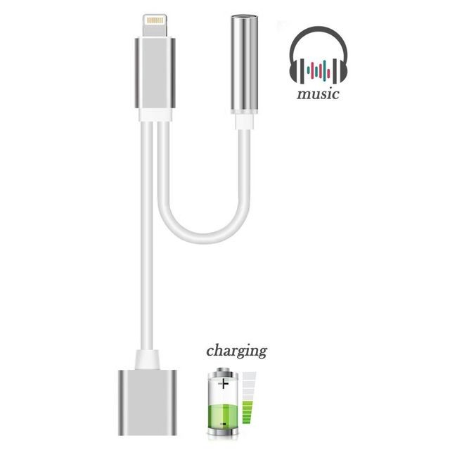 Câble antenne Cabling CABLING  Adaptateur Lightning audio + charge, 2 en 1 adaptateur de Lightning pour iPhone 7 Permet d'écouter votre musique tout en rechargeant votre ip 7/7 plus - BLANC