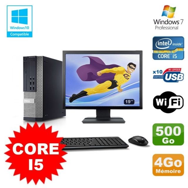Dell - Lot PC Dell 7010 SFF Core I5 2400 3.1GHz 4Go Disque 500Go Wifi W7 + Ecran 19"" - PC Fixe Intel core i5